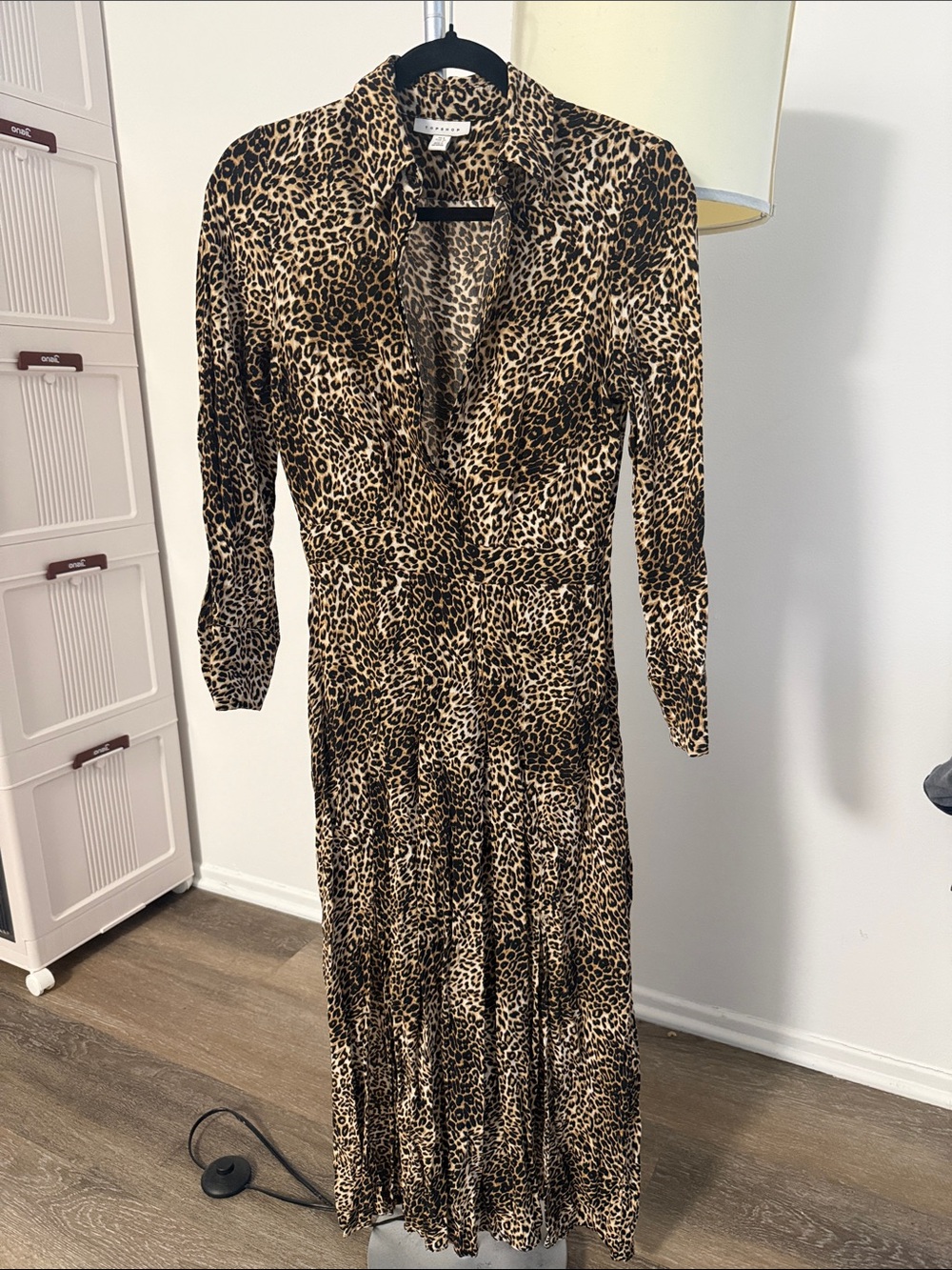 Topshop Leopard Print Long Sleeve Maxi Dress - Brown